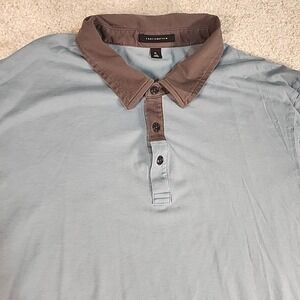 TravisMathew Polo Shirt Mens XL Blue Brown 100% Pima Cotton Contrast Collar Golf